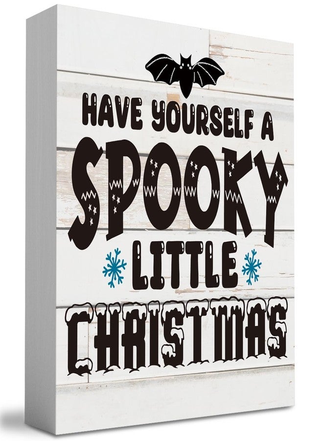 WRSUNT Rustic Winter Have Yourself a Spooky Little Christmas Bat Wood Box Sign, Farmhouse Christmas Santa Artwork Decor, Wood Square Sign Desk Block Signs Home Shelf Office Decoration 5 x 5 Inches - Image 1